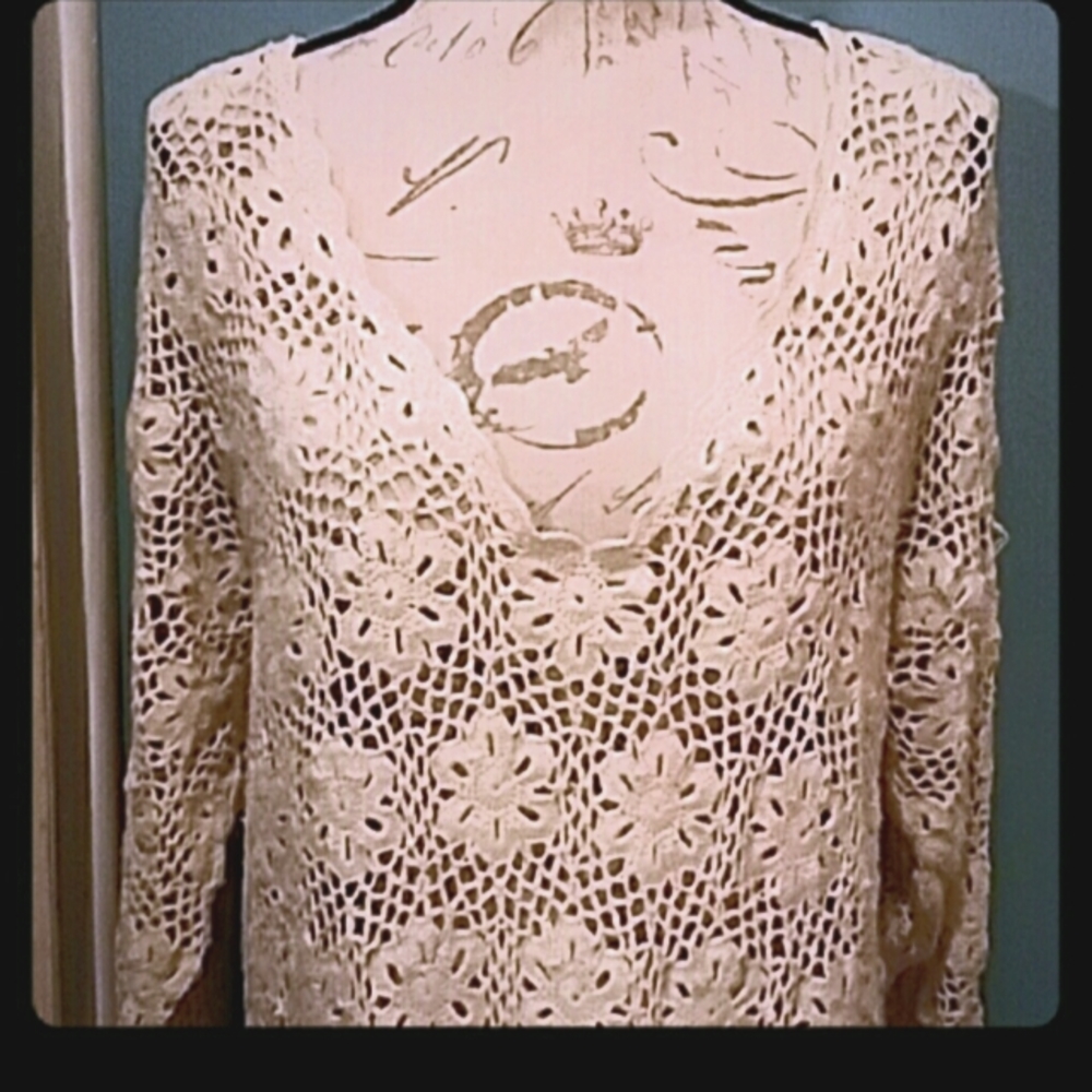 Midnight Blues Knit Crocheted Pullover Top Swim Cover Up